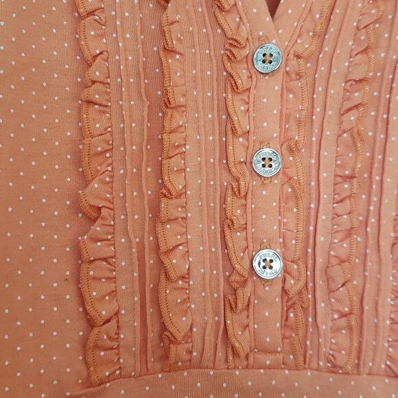Pretty Chaps Ladies Top - Orange with White Polka Dots Sz M - Picture 2 of 6